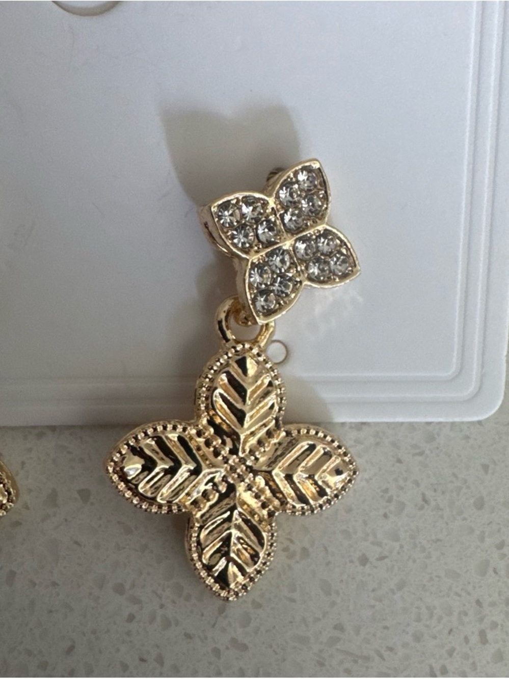 Gold Crystal Clover Drop Earrings - Unbranded